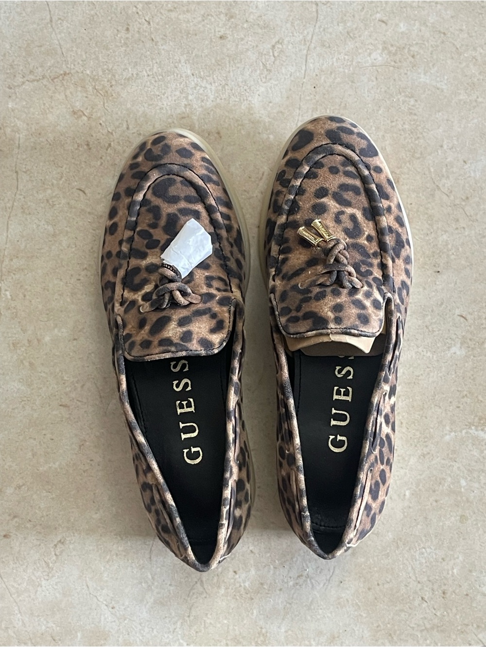NEW GUESS Leopard Print Slip-On Loafers - Brown and Black